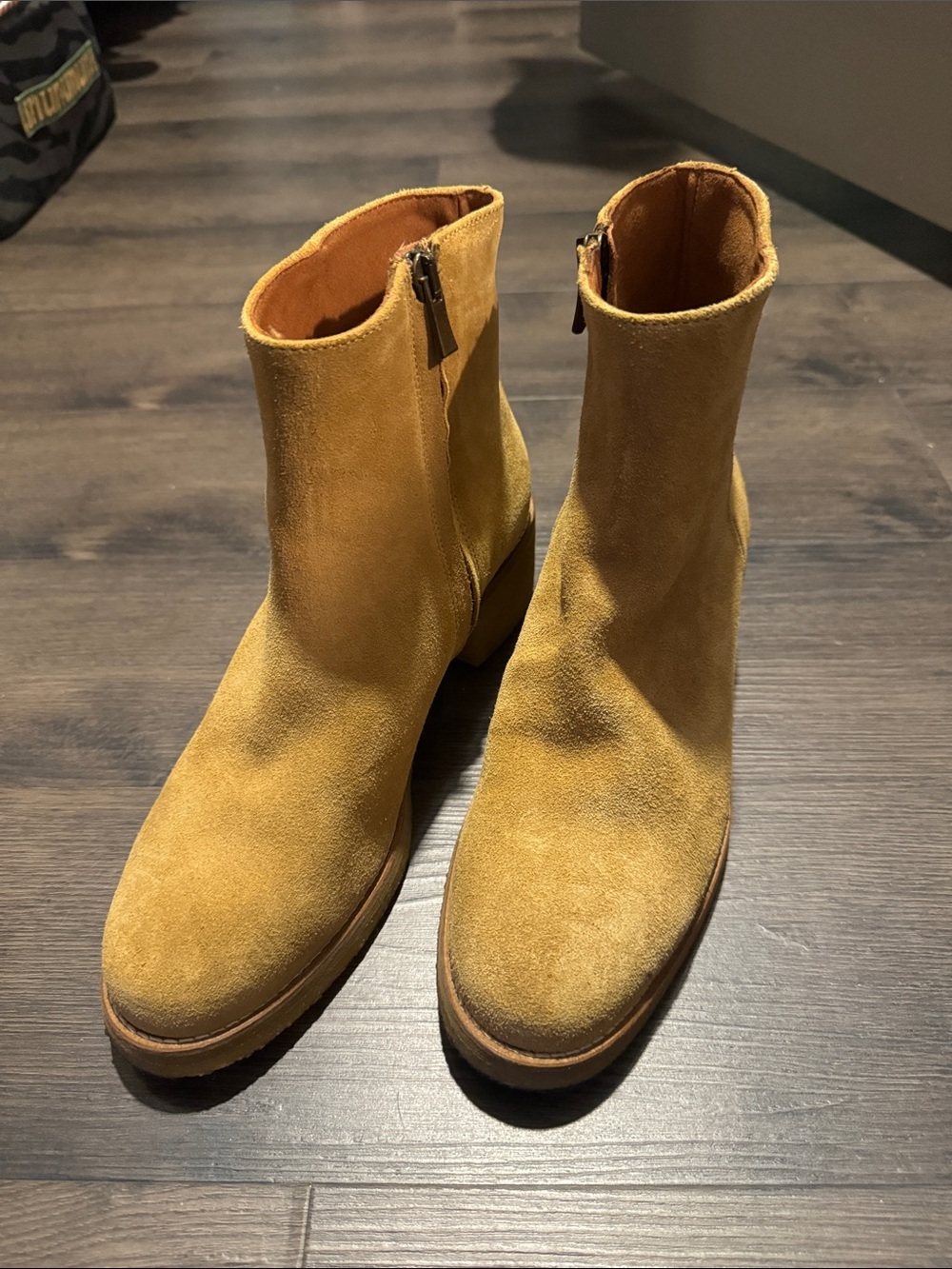 Suede Ankle Boots in Mustard Yellow